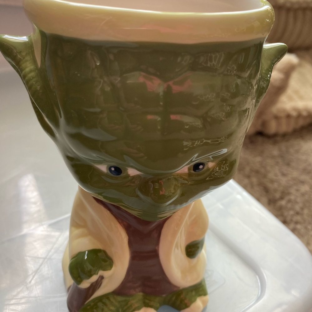 Green and Cream Decorative cup/dish with Stylized Design